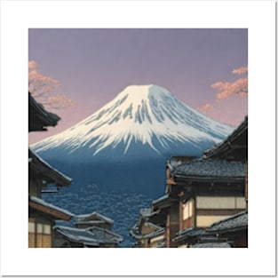 sunset mt fuji kawase hasui style art japan Posters and Art